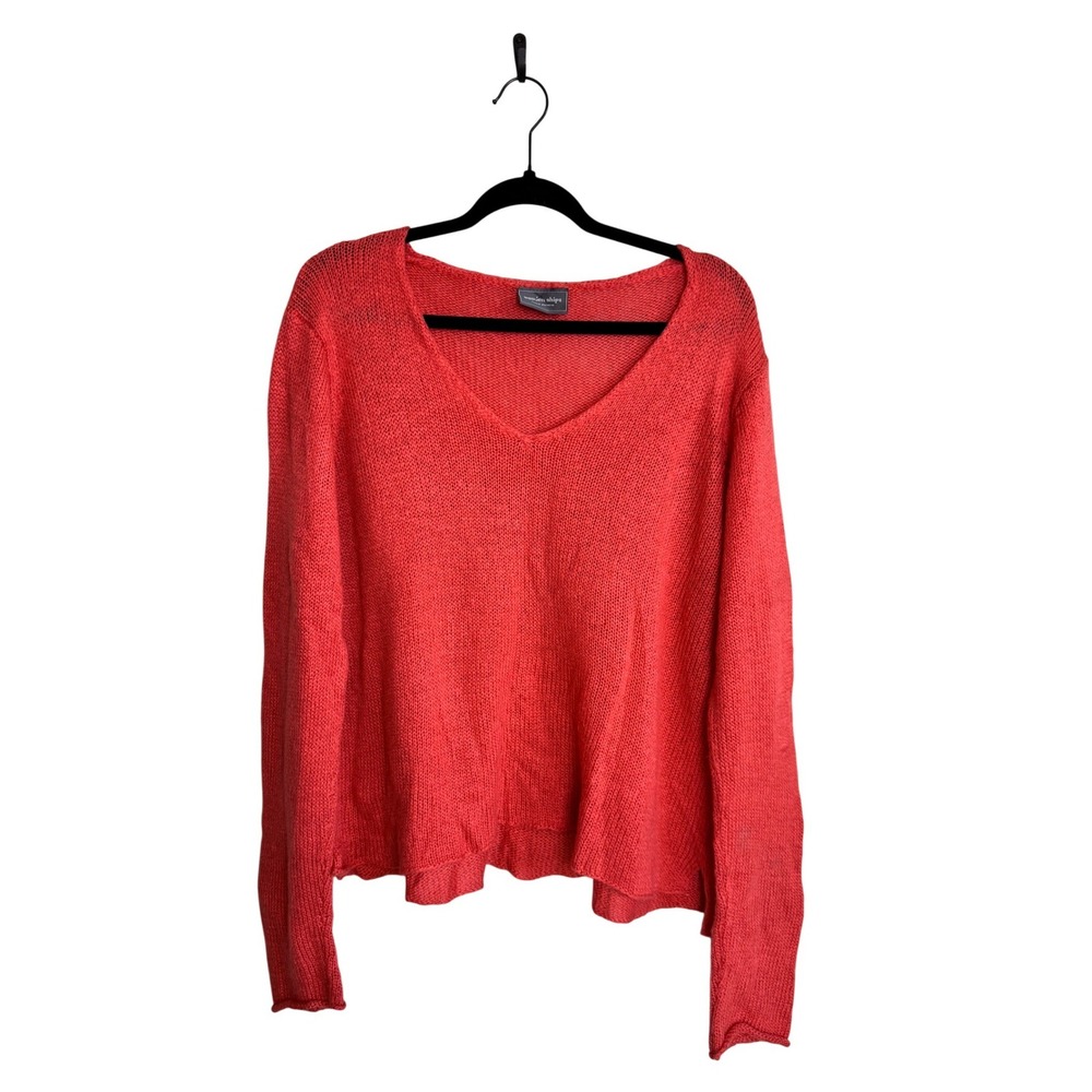 Wooden Ships Coral V Neck Knit Sweater M/L Mohair Wool Slouchy Oversized Coastal
